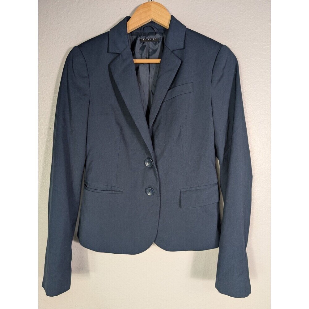 Sisley blazer jacket Women Sz 4 Navy Blue Lined Office Workwear Contemporary 108